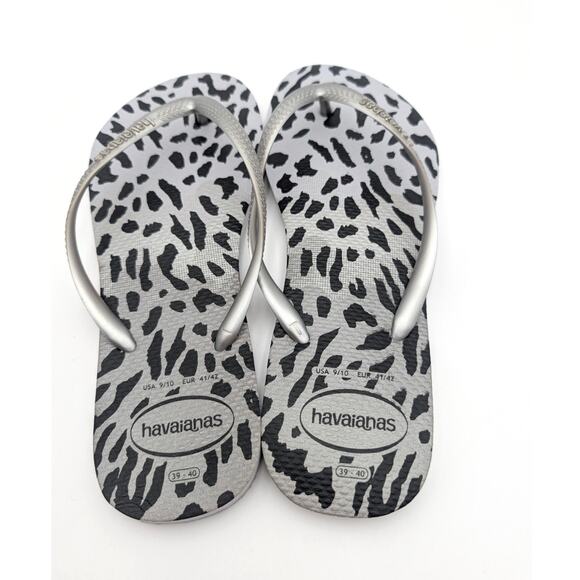Havaianas Animal Print Slim Flip Flop Sandals Women's Gray Size US9/10 EU41/42 - Picture 7 of 9